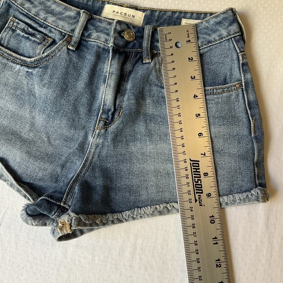 Pacsun Women Shorts 23 Blue Denim High Rise Short Shorts Frayed Hem - Picture 6 of 10